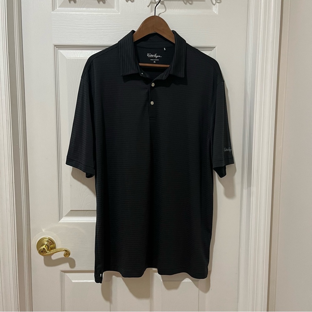 Walter Hagen Black Striped Polo Golf Shirt Casual Style Easy Care‎